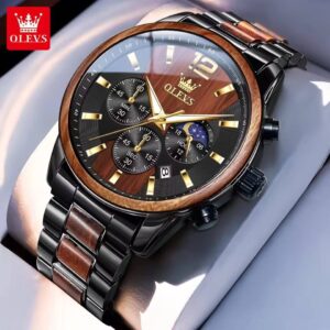 OLEVS 3645 Original Quartz Stainless Steel Watch Multifunctional Chronograph Watch