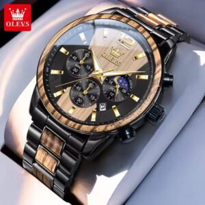 OLEVS 3645 Original Quartz Stainless Steel Watch Multifunctional Chronograph Watch
