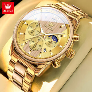 OLEVS 3645 Original Quartz Stainless Steel Watch Multifunctional Chronograph Watch