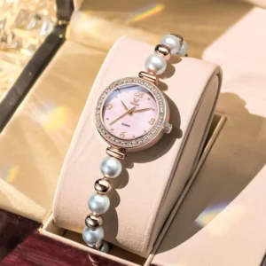 OLEVS 5640 Newest Fashion Statement Diamond Inlaid Round Quartz Watch Elegant Pearl Watch for Women Girls.