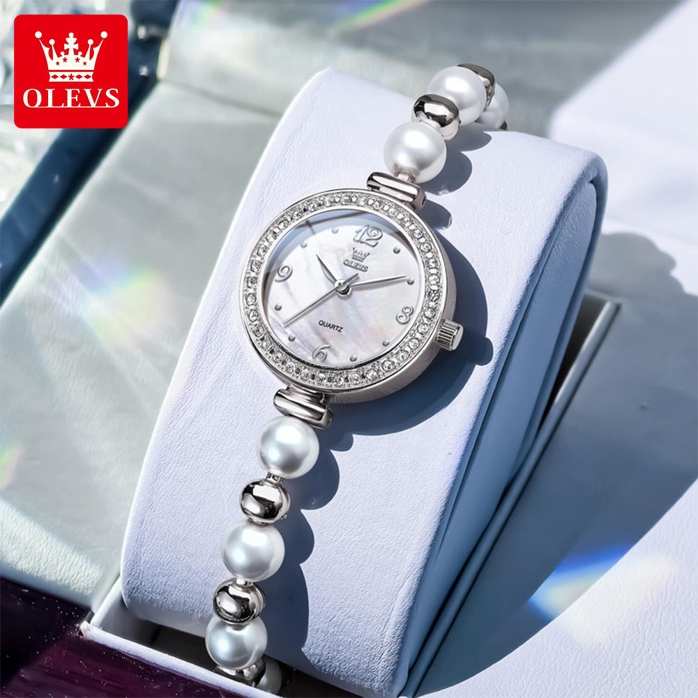 OLEVS 5640 Newest Fashion Statement Diamond Inlaid Round Quartz Watch Elegant Pearl Watch for Women Girls.