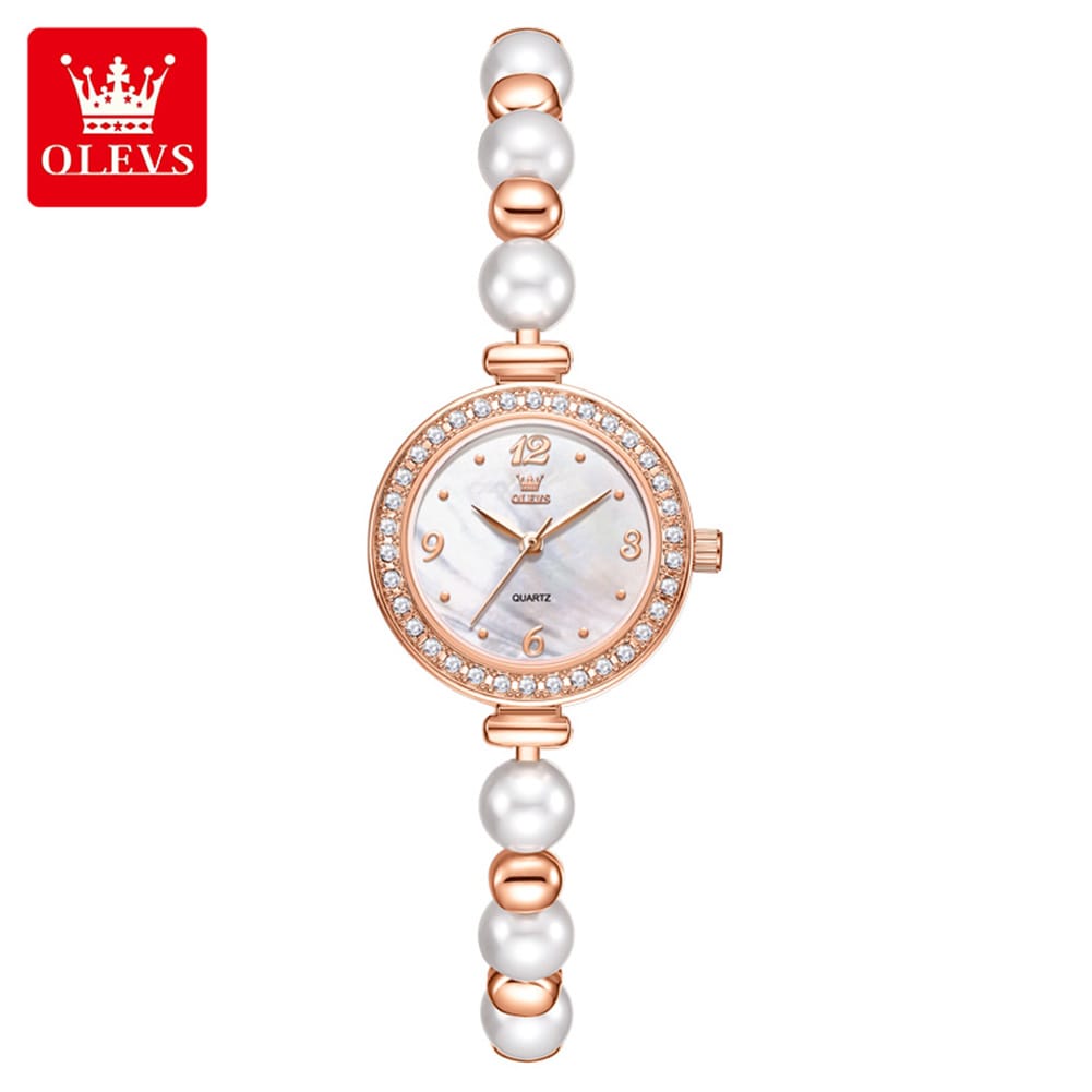 OLEVS 5640 Newest Fashion Statement Diamond Inlaid Round Quartz Watch Elegant Pearl Watch for Women Girls.