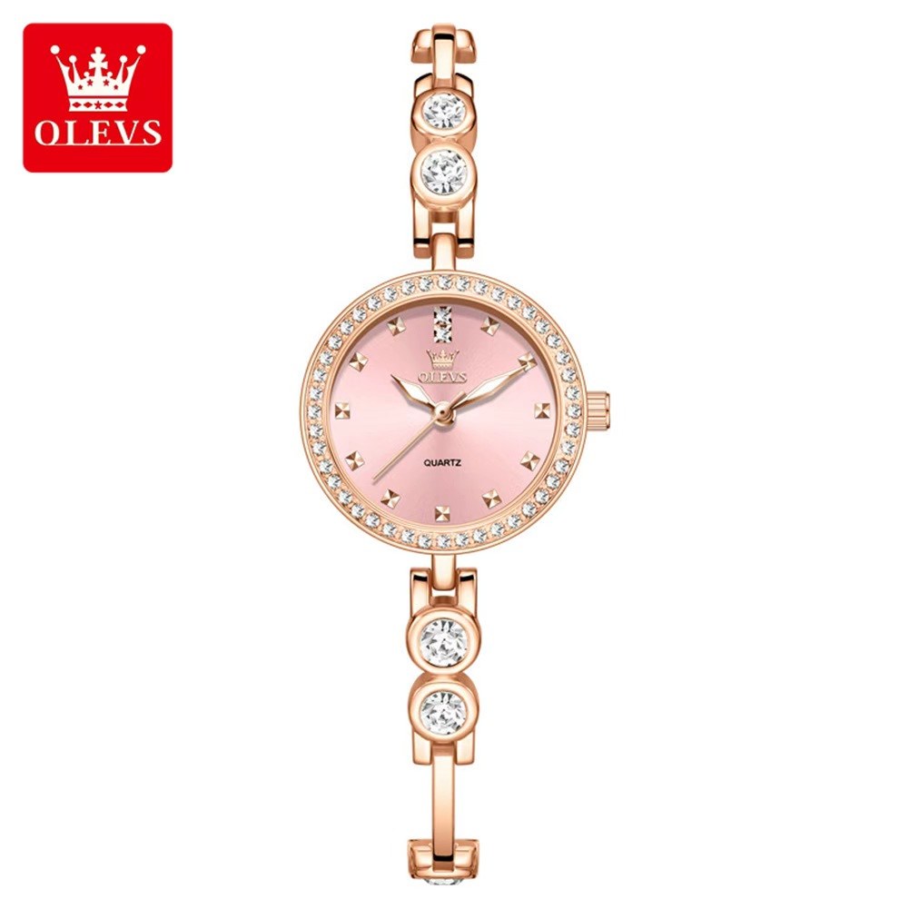 OLEVS 5670 Luxury Women’s Quartz Watch with Diamond-Encrusted Free Adjustment Bracelet Fashionable Glass Dial Window. - Image 2