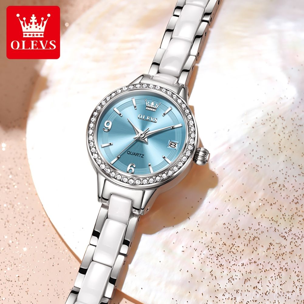 OLEVS 7093 Custom Dial logo Brand Stainless Steel Ceramics Woman Lady Quartz High Quality Luxury Classic Watch - Image 4