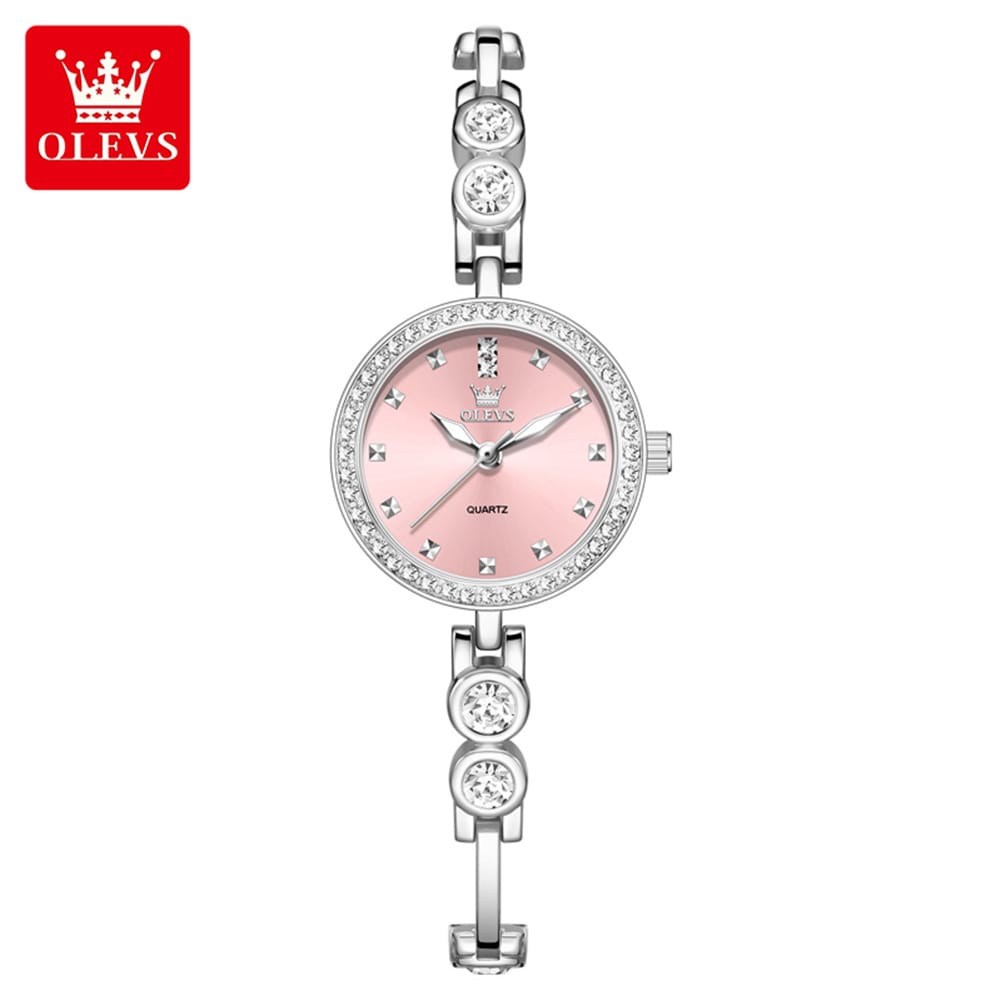 OLEVS 5670 Luxury Women’s Quartz Watch with Diamond-Encrusted Free Adjustment Bracelet Fashionable Glass Dial Window. - Image 2