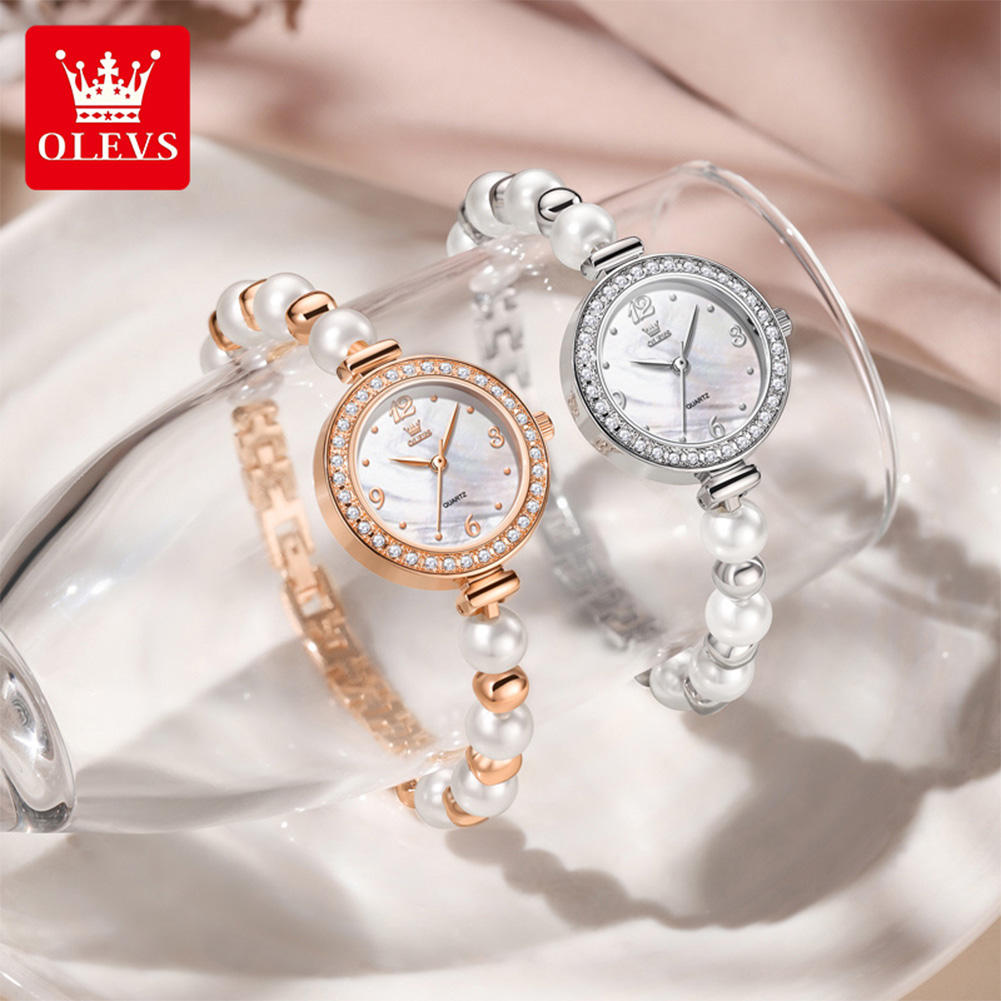 OLEVS 5640 Newest Fashion Statement Diamond Inlaid Round Quartz Watch Elegant Pearl Watch for Women Girls. - Image 3