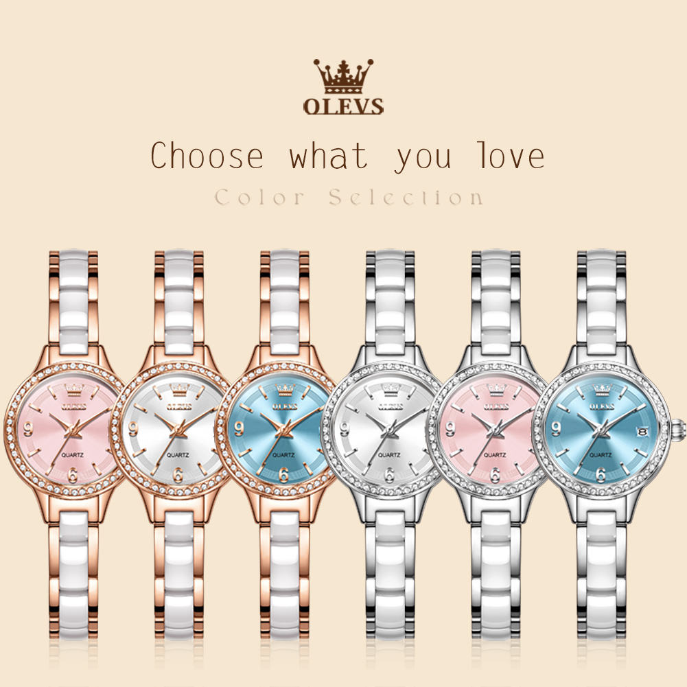 OLEVS 7093 Custom Dial logo Brand Stainless Steel Ceramics Woman Lady Quartz High Quality Luxury Classic Watch - Image 3