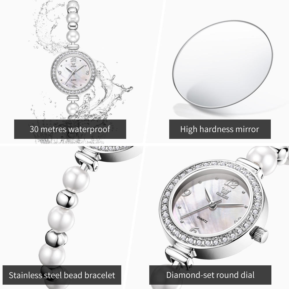 OLEVS 5640 Newest Fashion Statement Diamond Inlaid Round Quartz Watch Elegant Pearl Watch for Women Girls. - Image 3