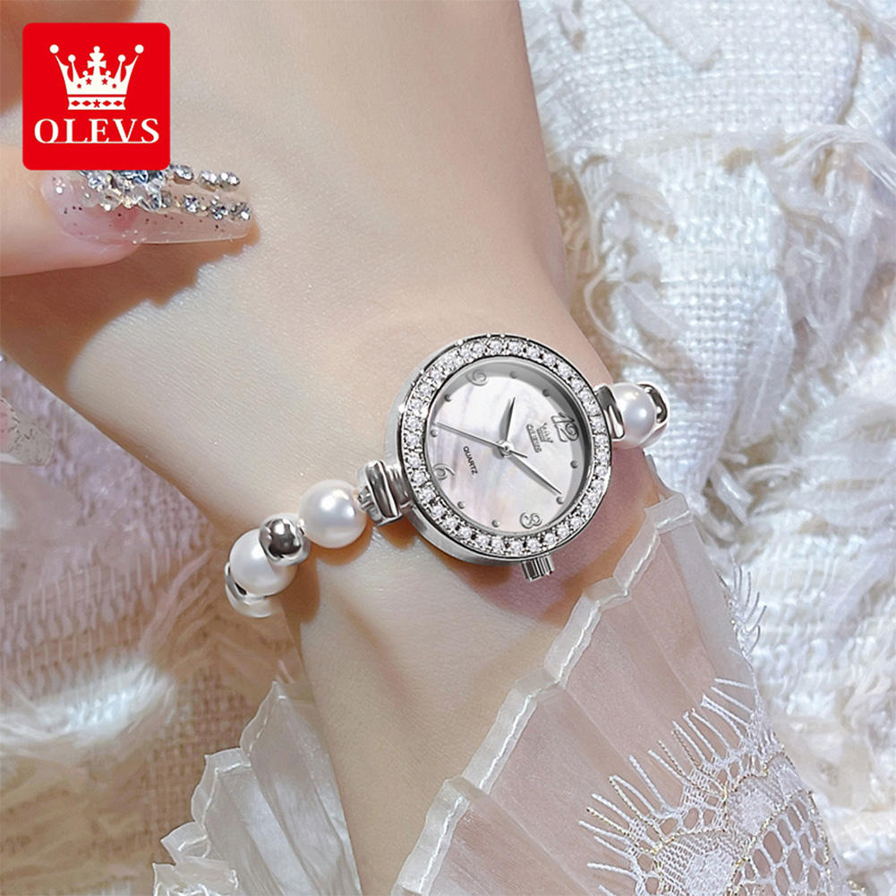 OLEVS 5640 Newest Fashion Statement Diamond Inlaid Round Quartz Watch Elegant Pearl Watch for Women Girls. - Image 2