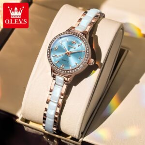 OLEVS 7093 Custom Dial logo Brand Stainless Steel Ceramics Woman Lady Quartz High Quality Luxury Classic Watch