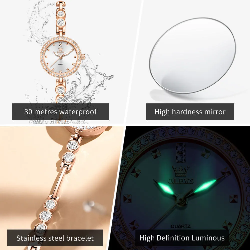 OLEVS 5670 Luxury Women’s Quartz Watch with Diamond-Encrusted Free Adjustment Bracelet Fashionable Glass Dial Window. - Image 3