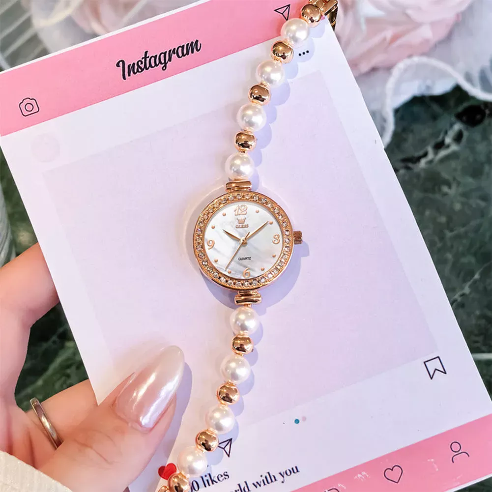 OLEVS 5640 Newest Fashion Statement Diamond Inlaid Round Quartz Watch Elegant Pearl Watch for Women Girls. - Image 2