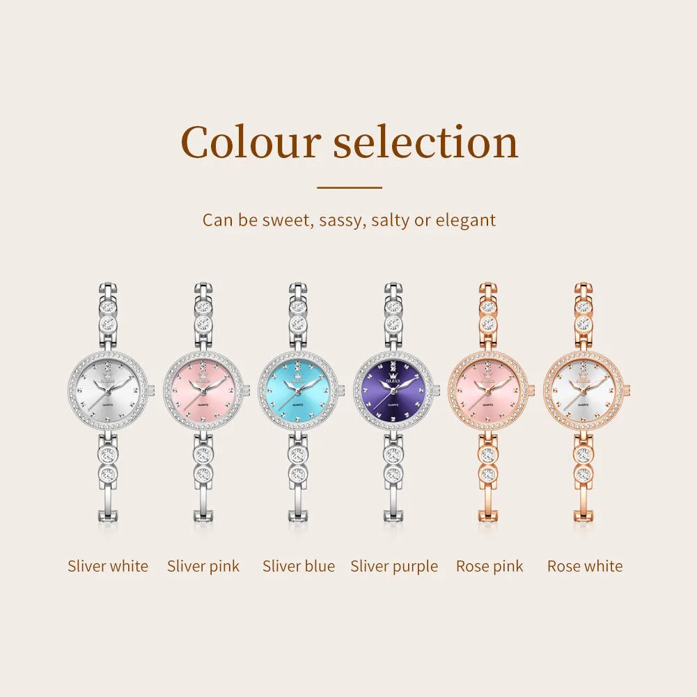 OLEVS 5670 Luxury Women’s Quartz Watch with Diamond-Encrusted Free Adjustment Bracelet Fashionable Glass Dial Window. - Image 4
