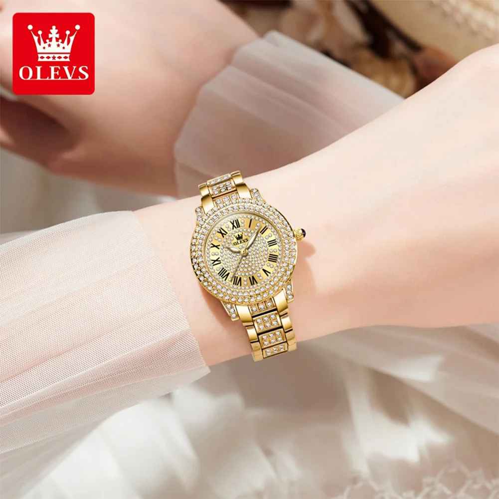 OLEVS 9943 Women Brand Watch Fashion Inlaid Diamond Roman Waterproof Watch - Image 2