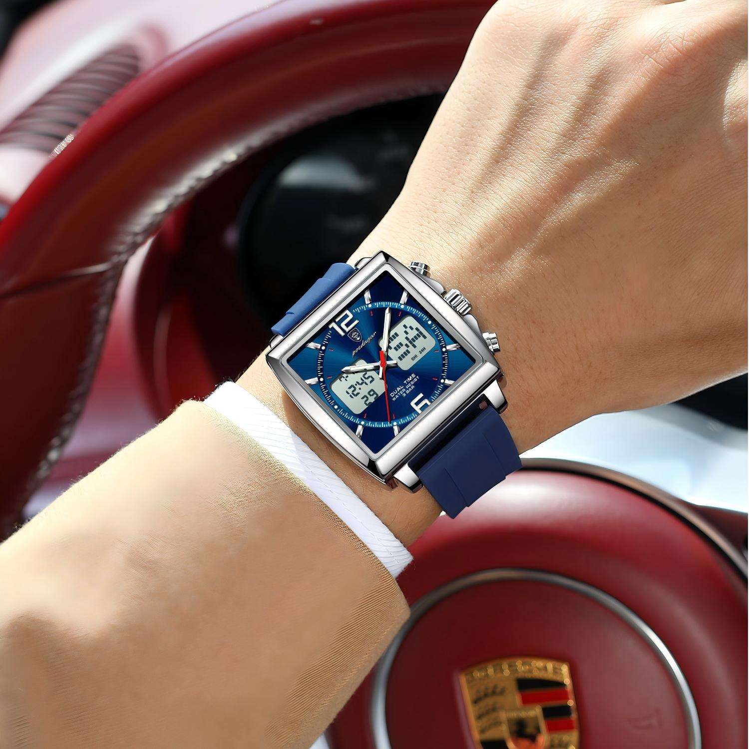 Poedagar E109 Waterproof Luminous Multifunctional Chronograph Alarm Silicone Strap Quartz Watch for Men-Blue - Image 5
