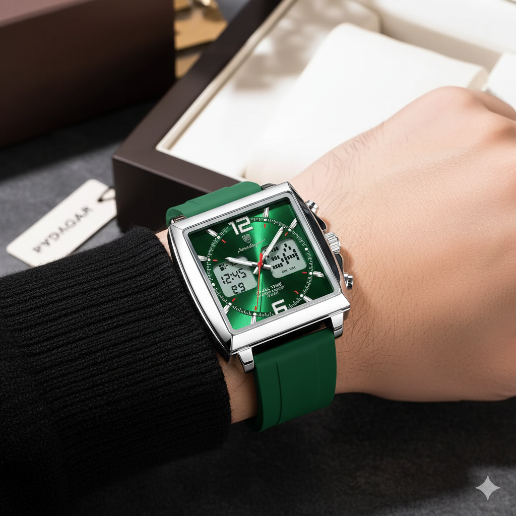Poedagar E109 Waterproof Luminous Multifunctional Chronograph Alarm Silicone Strap Quartz Watch for Men-green - Image 2