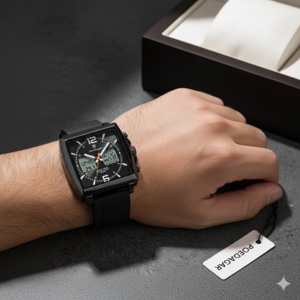 Poedagar E109 Waterproof Luminous Multifunctional Chronograph Alarm Silicone Strap Quartz Watch for Men-Black - Image 2