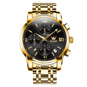 Olevs 2872G Golden Stainless Steel Chronograph Wrist Watch For Men - Black & Golden