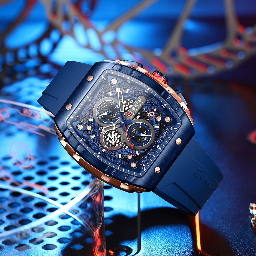 CURREN New RectangularSilicone Straps Quartz Wristwatches Men's Watches with Auto Date Casual Chronograph Clock - Image 2