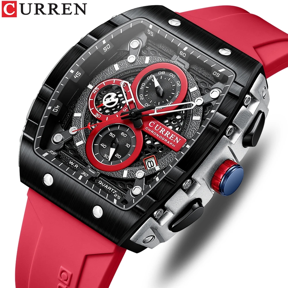 CURREN New RectangularSilicone Straps Quartz Wristwatches Men's Watches with Auto Date Casual Chronograph Clock - Image 2