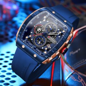 CURREN New RectangularSilicone Straps Quartz Wristwatches Men's Watches with Auto Date Casual Chronograph Clock