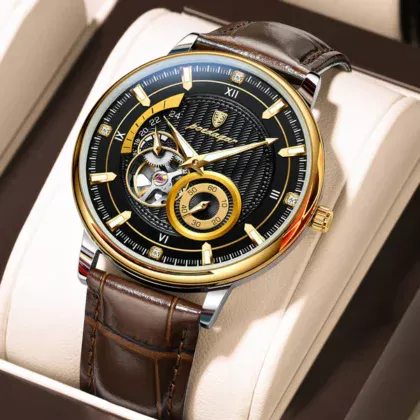 POEDAGAR 1416 Top Luxury Automatic Wristwatch Mechanical Leather Watch For Men
