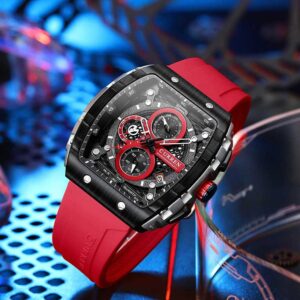 CURREN New RectangularSilicone Straps Quartz Wristwatches Men's Watches with Auto Date Casual Chronograph Clock