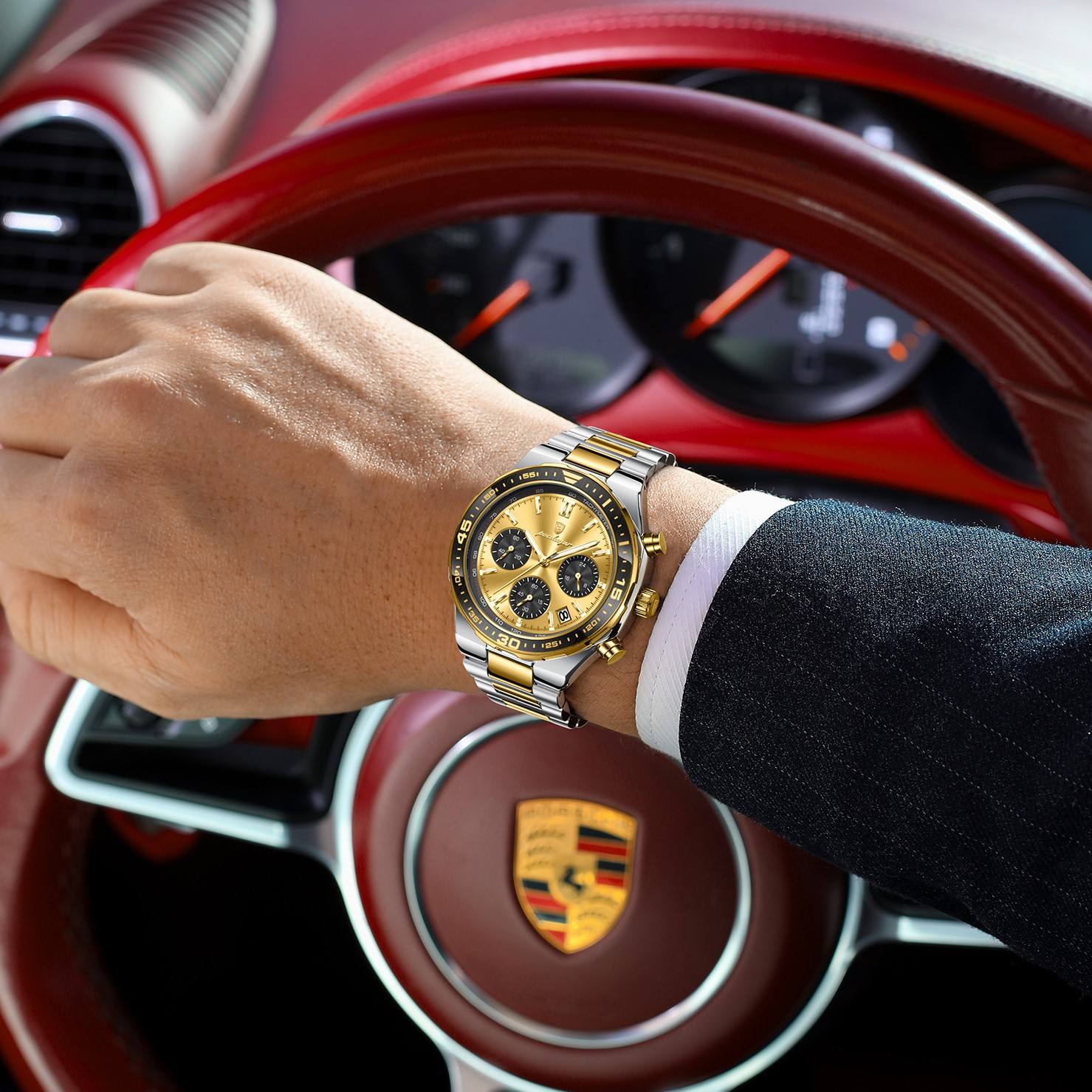 POEDAGAR 697 Luxury Stainless Steel Chronograph Watch for Men Waterproof Luminous Quartz Watch - Image 3