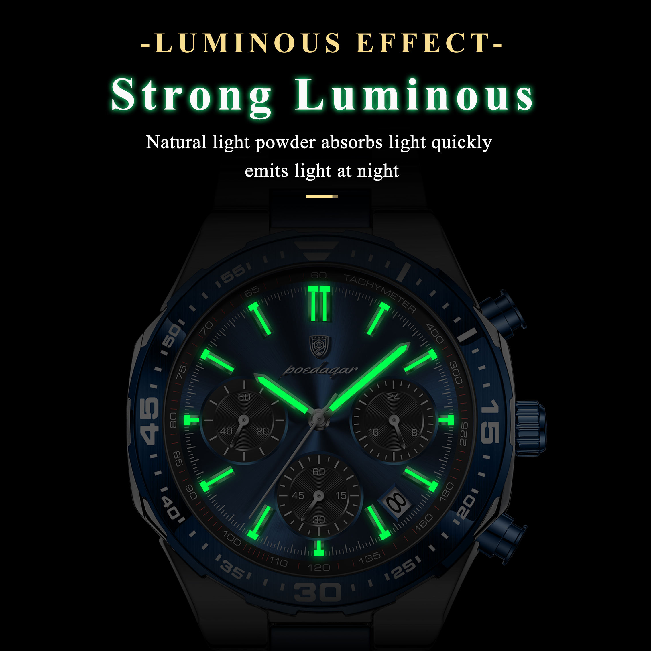 POEDAGAR 697 Luxury Stainless Steel Chronograph Watch for Men Waterproof Luminous Quartz Watch - Image 4