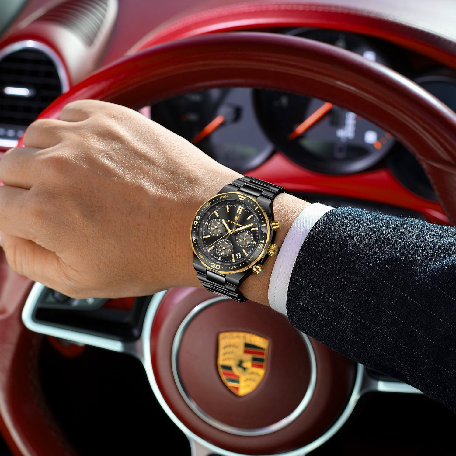 POEDAGAR 697 Luxury Stainless Steel Chronograph Watch for Men Waterproof Luminous Quartz Watch - Image 4