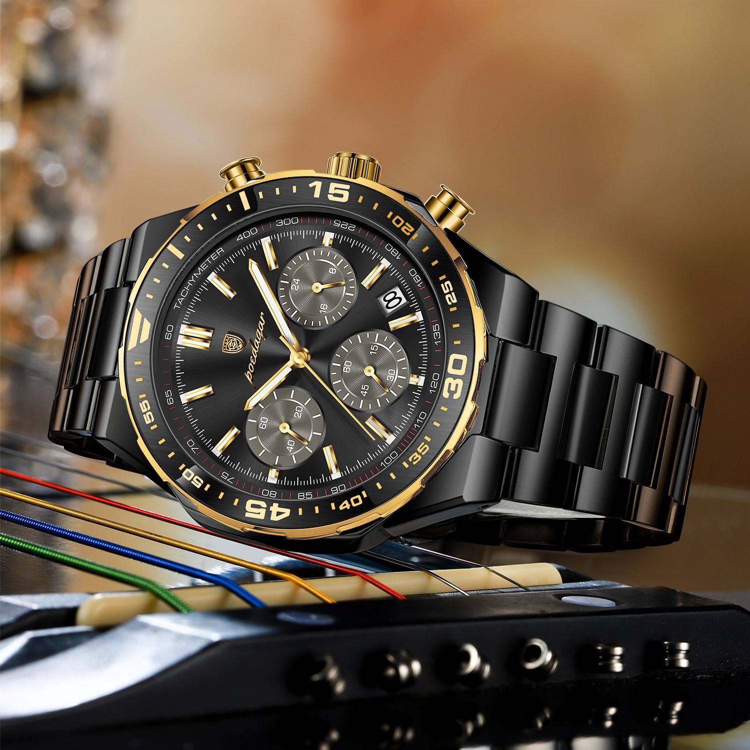 POEDAGAR 697 Luxury Stainless Steel Chronograph Watch for Men Waterproof Luminous Quartz Watch - Image 2