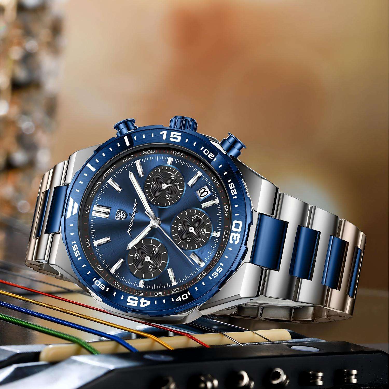 POEDAGAR 697 Luxury Stainless Steel Chronograph Watch for Men Waterproof Luminous Quartz Watch - Image 3