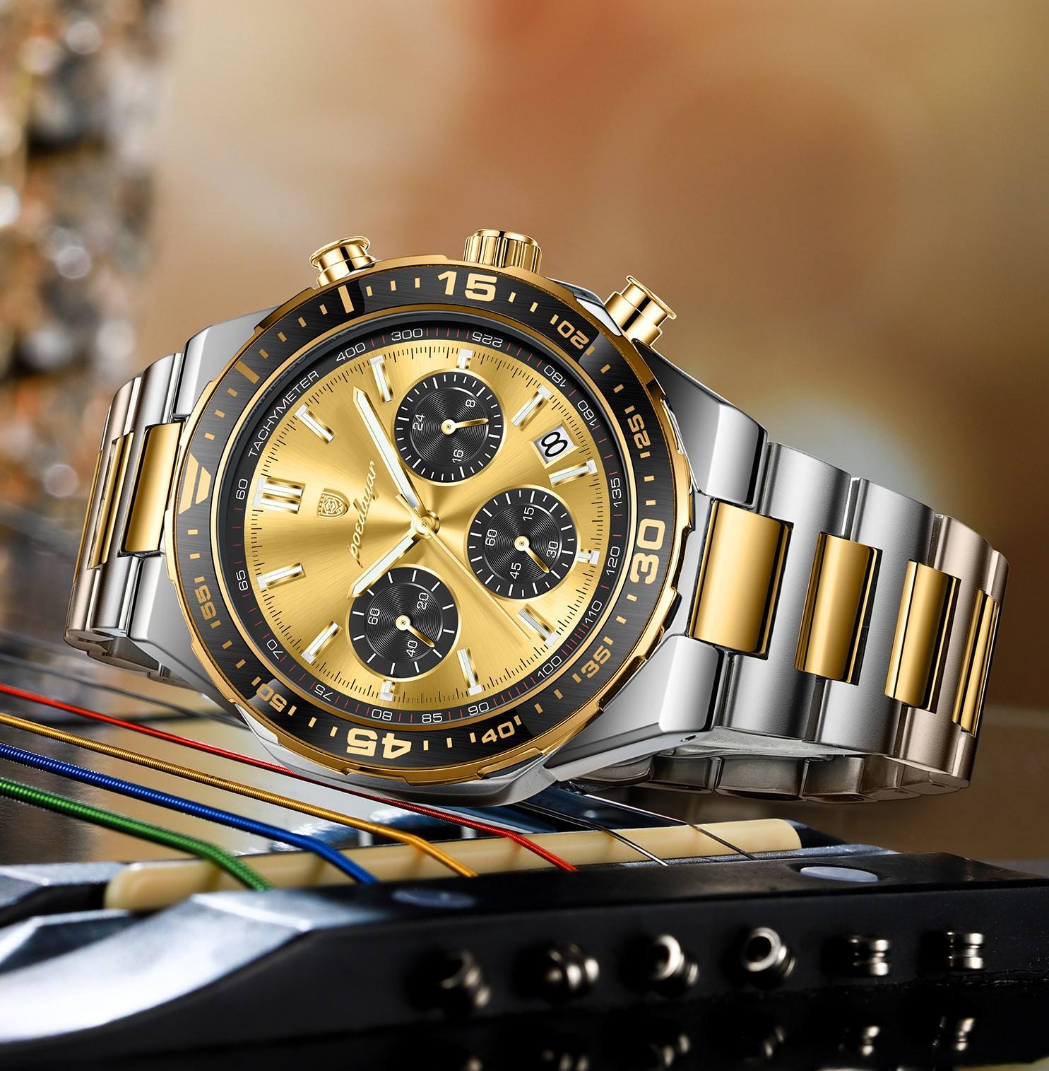 POEDAGAR 697 Luxury Stainless Steel Chronograph Watch for Men Waterproof Luminous Quartz Watch - Image 2