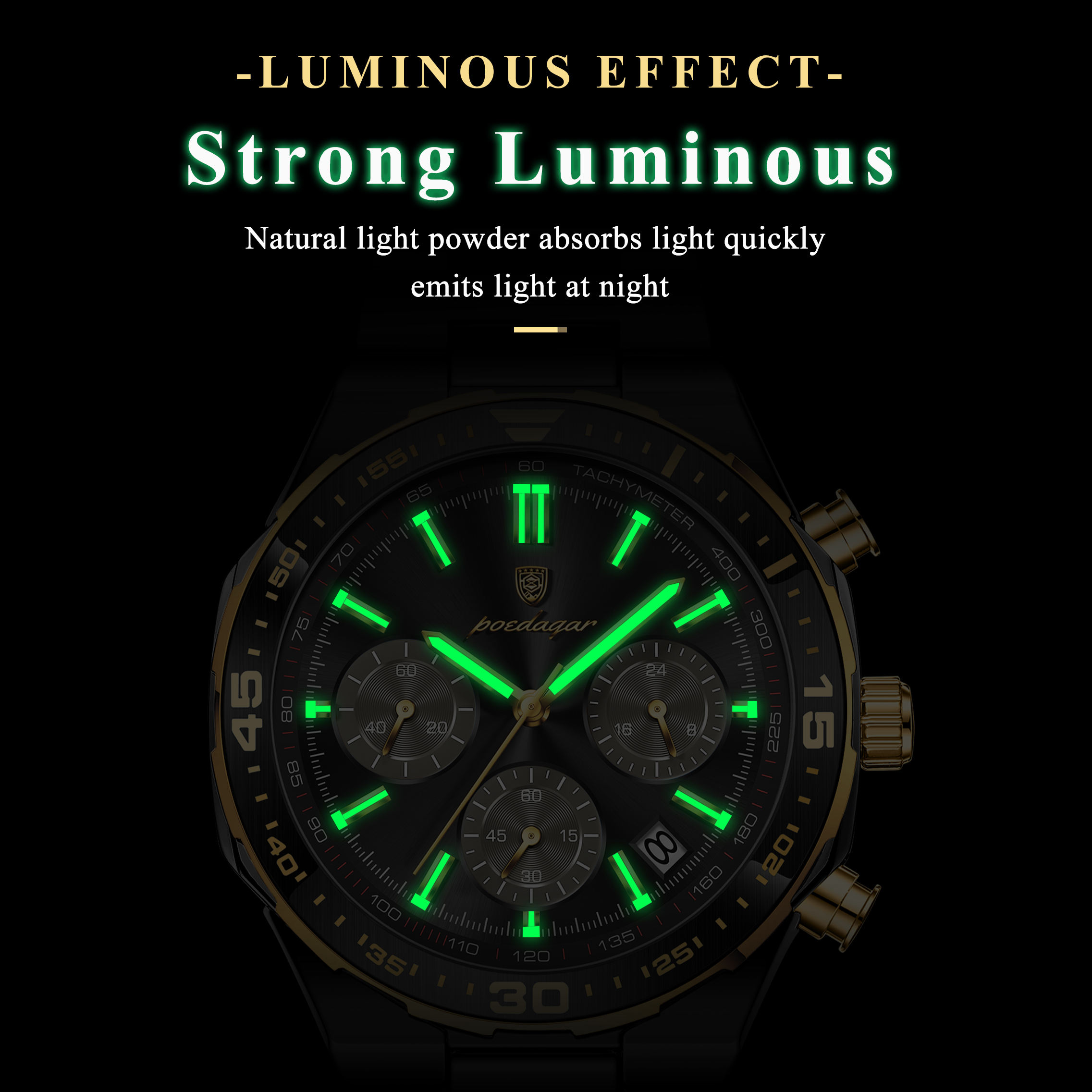 POEDAGAR 697 Luxury Stainless Steel Chronograph Watch for Men Waterproof Luminous Quartz Watch - Image 3