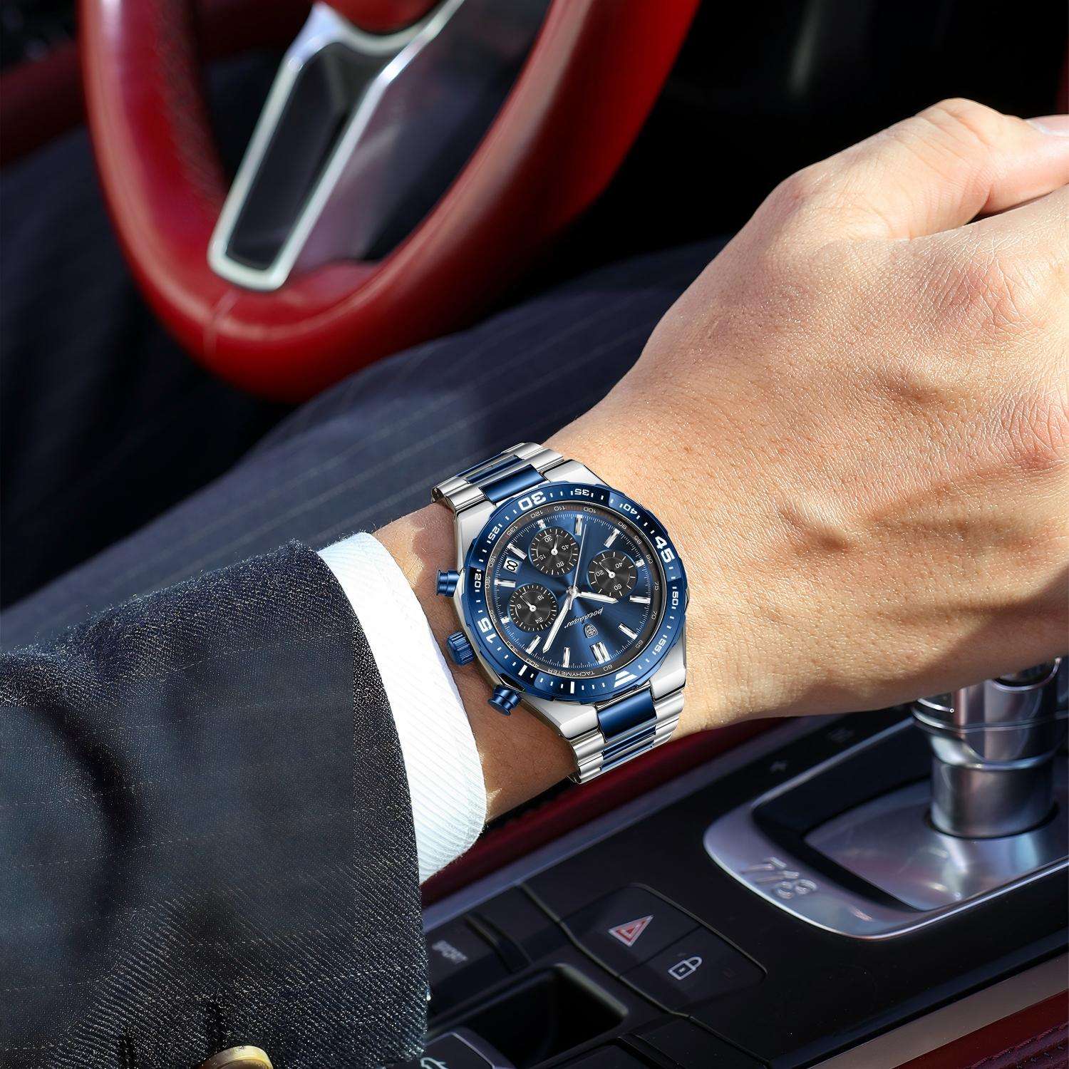 POEDAGAR 697 Luxury Stainless Steel Chronograph Watch for Men Waterproof Luminous Quartz Watch - Image 2