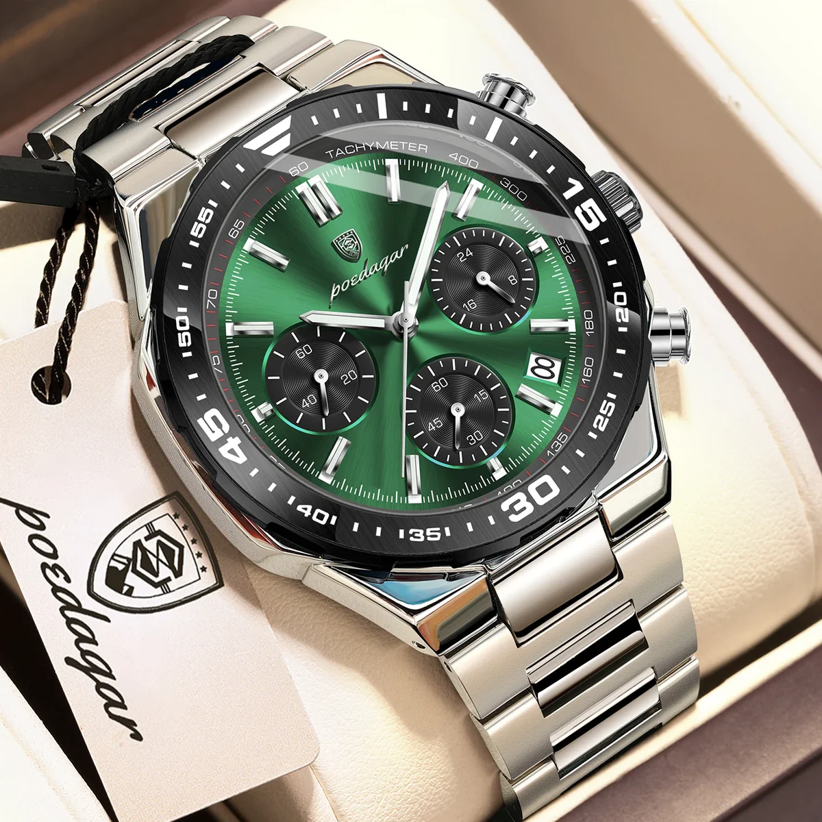 POEDAGAR 697 Luxury Stainless Steel Chronograph Watch for Men Waterproof Luminous Quartz Watch - Image 2