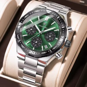 POEDAGAR 697 Luxury Stainless Steel Chronograph Watch for Men Waterproof Luminous Quartz Watch