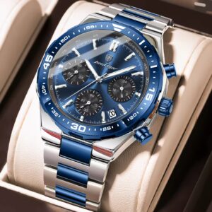 POEDAGAR 697 Luxury Stainless Steel Chronograph Watch for Men Waterproof Luminous Quartz Watch