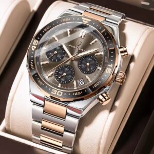 POEDAGAR 697 Luxury Stainless Steel Chronograph Watch for Men Waterproof Luminous Quartz Watch