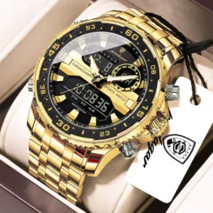 POEDAGAR E122 Luxury LED Men’s Watch Dual Time Digital Display Waterproof Date Male Electronic Stainless Steel Watch