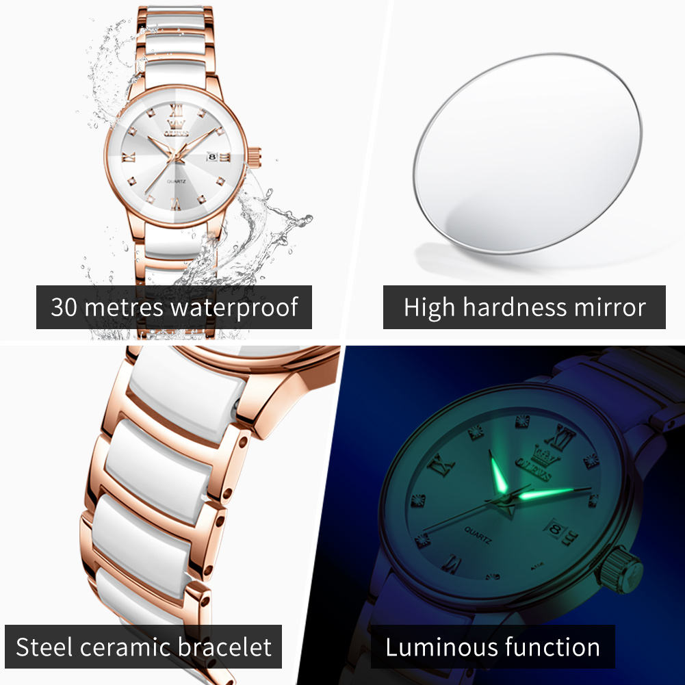 OLEVS 7114 Quartz Movement Watch Women Ceramic Stainless Watch - Image 4