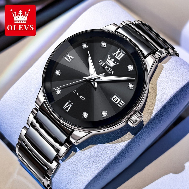OLEVS 7114 Luxury Fashion Steel Ceramic Quartz Man Watch