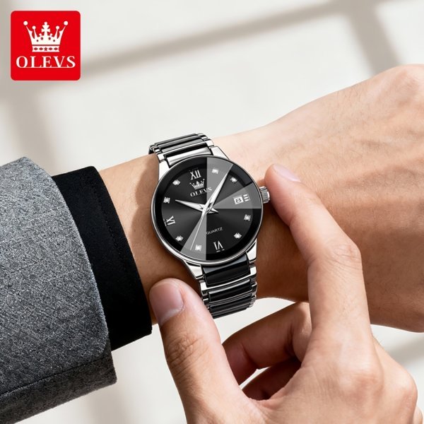 OLEVS 7114 Luxury Fashion Steel Ceramic Quartz Man Watch - Image 3