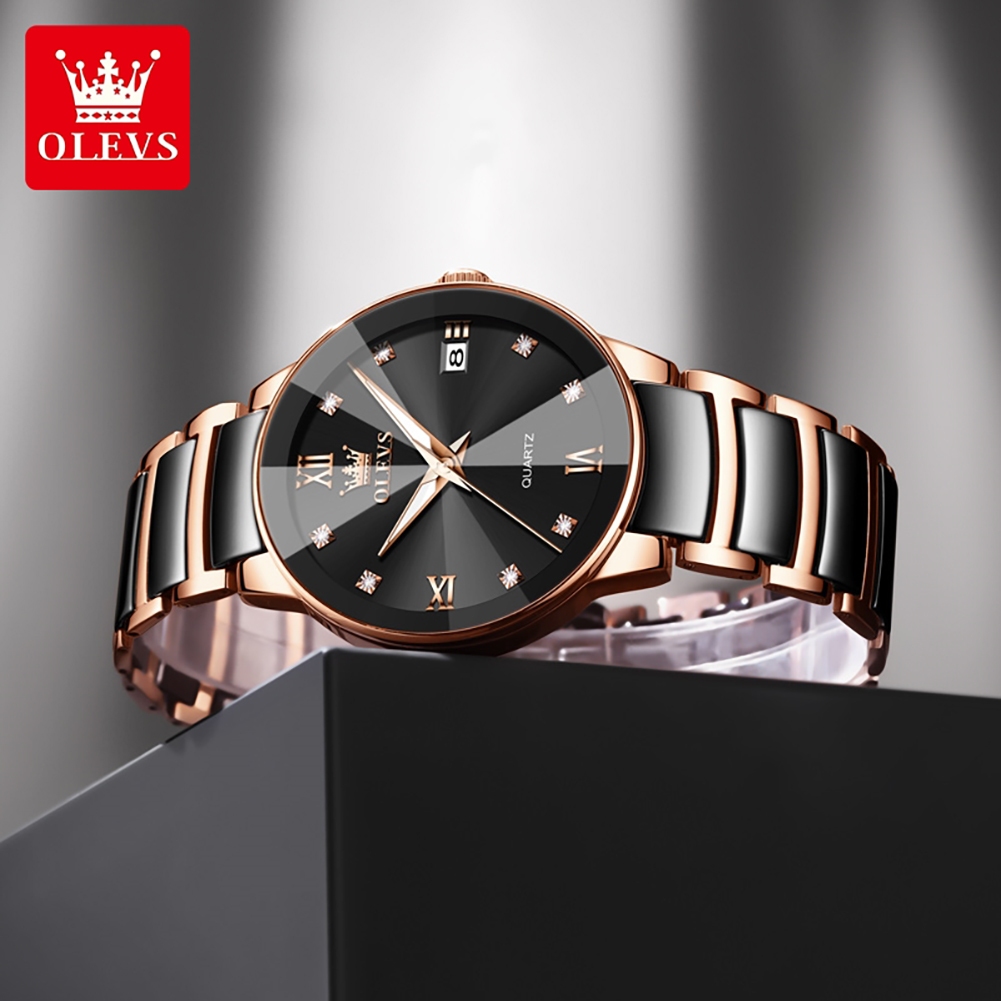 OLEVS 7114 Luxury Fashion Steel Ceramic Quartz Man Watch - Image 3