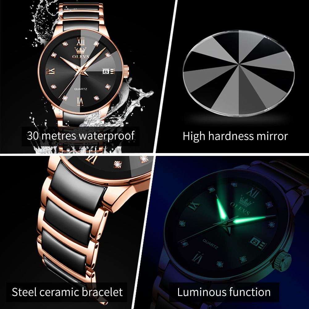 OLEVS 7114 Luxury Fashion Steel Ceramic Quartz Man Watch - Image 4