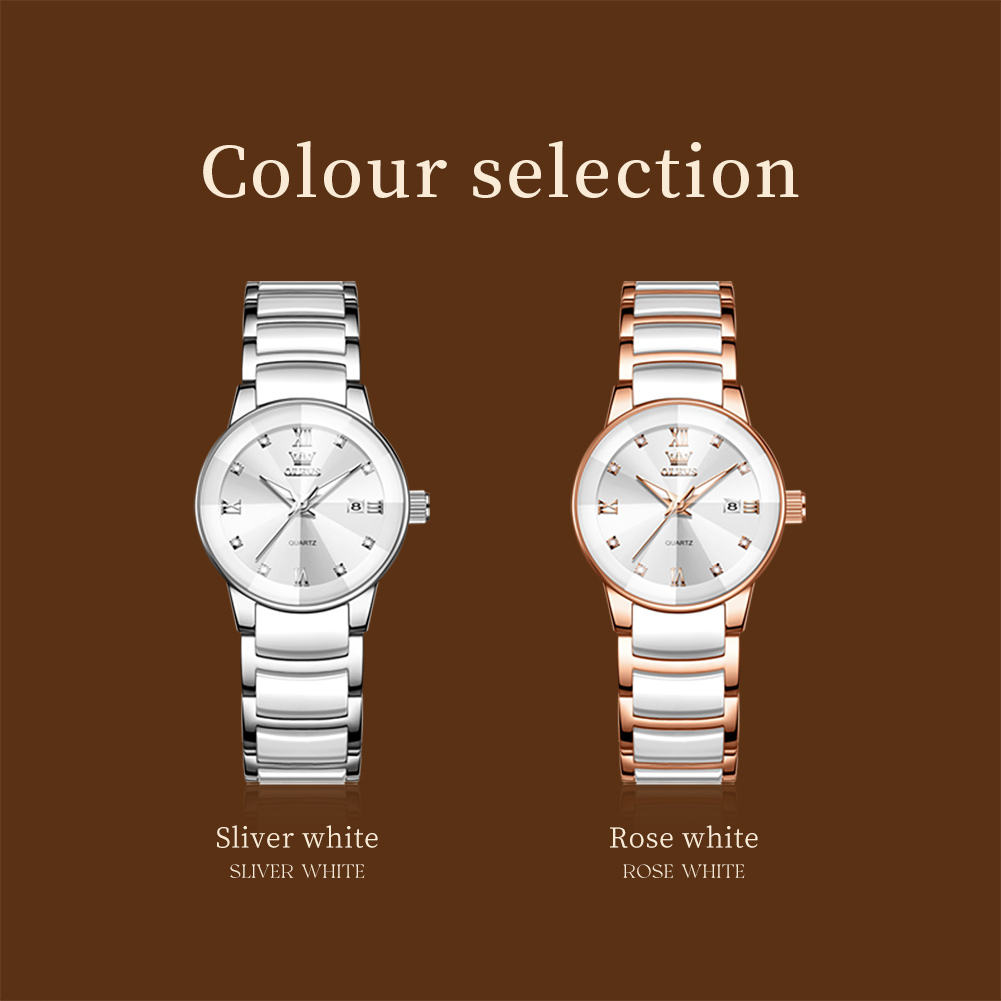 OLEVS 7114 Quartz Movement Watch Women Ceramic Stainless Watch - Image 2