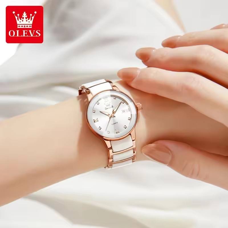 OLEVS 7114 Quartz Movement Watch Women Ceramic Stainless Watch - Image 2