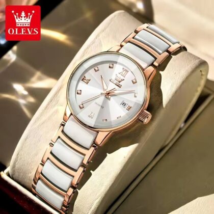 OLEVS 7114 Quartz Movement Watch Women Ceramic Stainless Watch