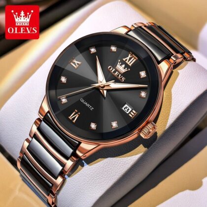OLEVS 7114 Luxury Fashion Steel Ceramic Quartz Man Watch