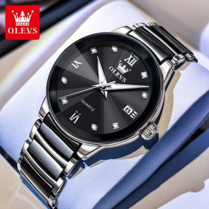 OLEVS 7114 Luxury Fashion Steel Ceramic Quartz Man Watch